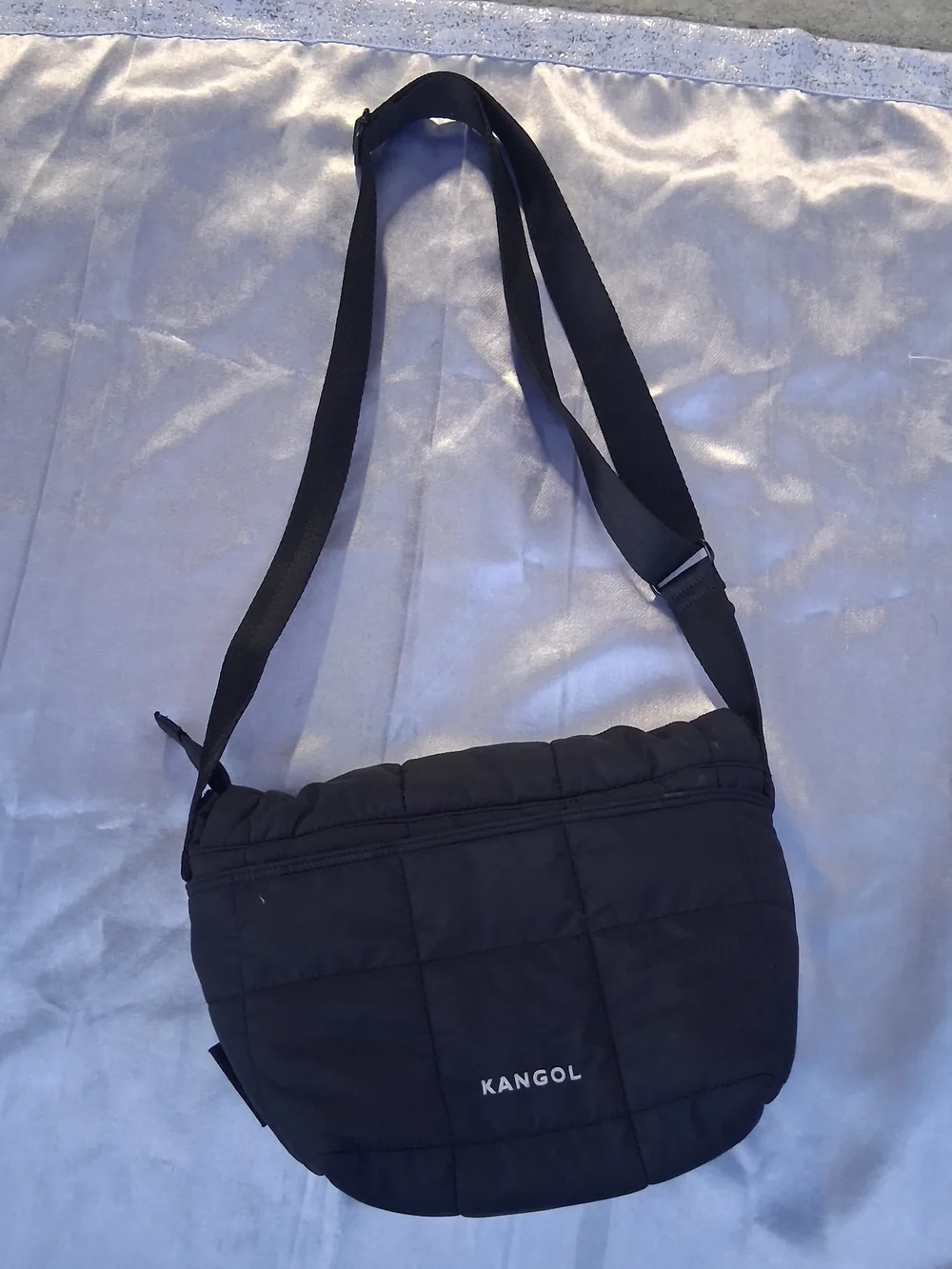 Kangol Black Quilted Messenger Crossbody Bag
